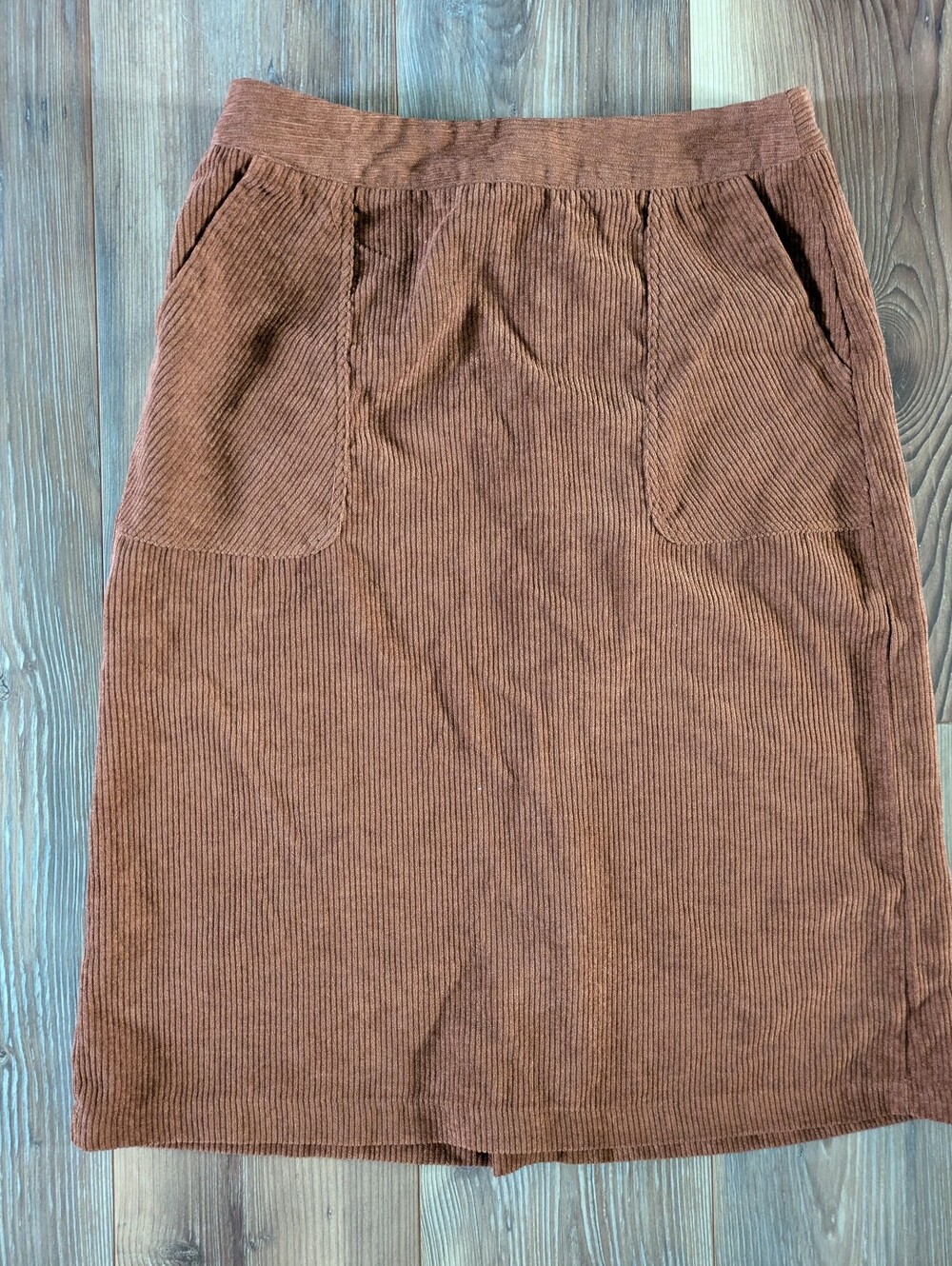 Brown Corduroy Pocketed Midi Skirt Large